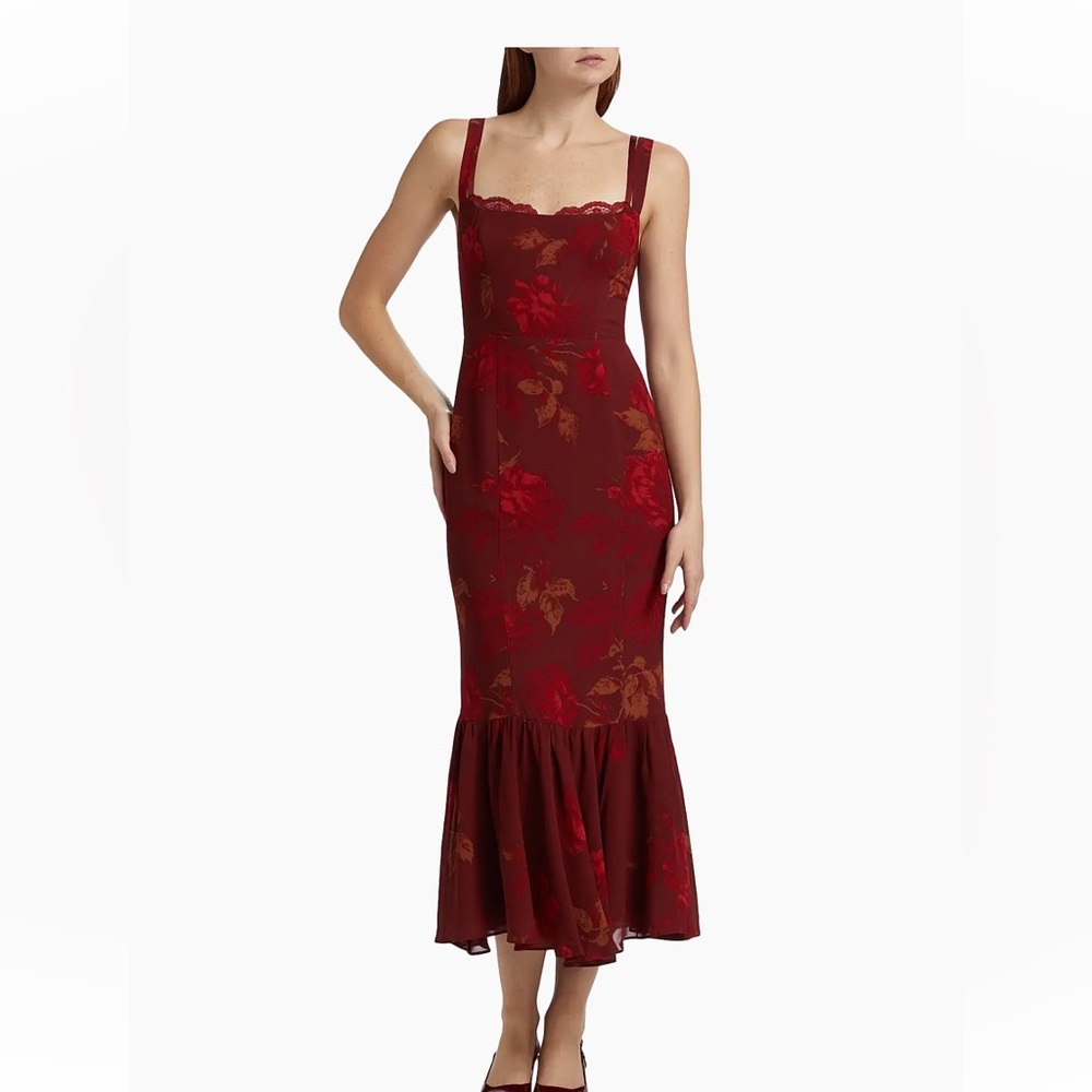 Reformation Burgundy Red Floral Midi Dress